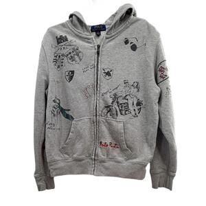 Polo Ralph Lauren Youth Boys Graffiti Full-Zip Hoodie Grey Heather Size M 10-12